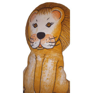 Rare Vintage LION Shape PILLOW Stuffed Circus Animal -Double Sided 70's Handmade